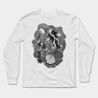 Grey Scale Lotus Flower Koi Long Sleeve T-Shirt